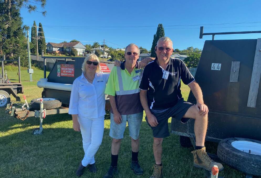 Kempsey camp coordinator Mary Howarth, NSW operations manager Gary Waterson and BlazeAid founder and president Kevin Butler.
