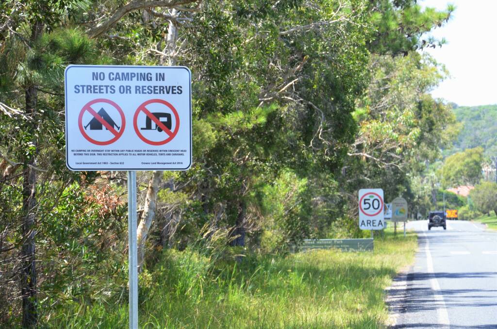 Signage has been placed at all road entrances to Crescent Head to deter illegal camping 