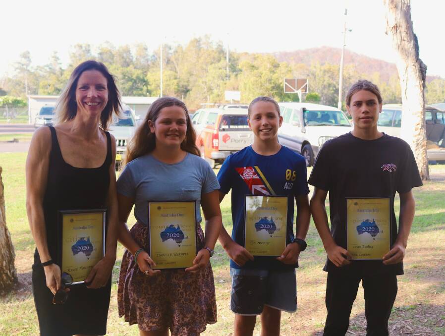 Citizen of the Year - Renee Marchment, Young Achiever of the year - Isabella Williams, Sportsperson of the Year - Tom Moffitt, Sportsperson of the Year - Zylas Bunting. Photo: Supplied