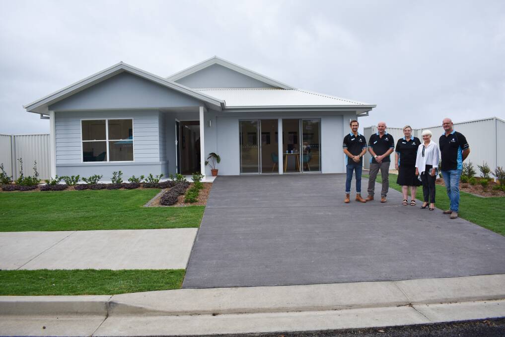 Jesse Rodrigues, Paul Bainbridge, Wendy Hobson, Mayor Liz Campbell and Paul Jack at the display home opening on Saturday. Photo: Supplied