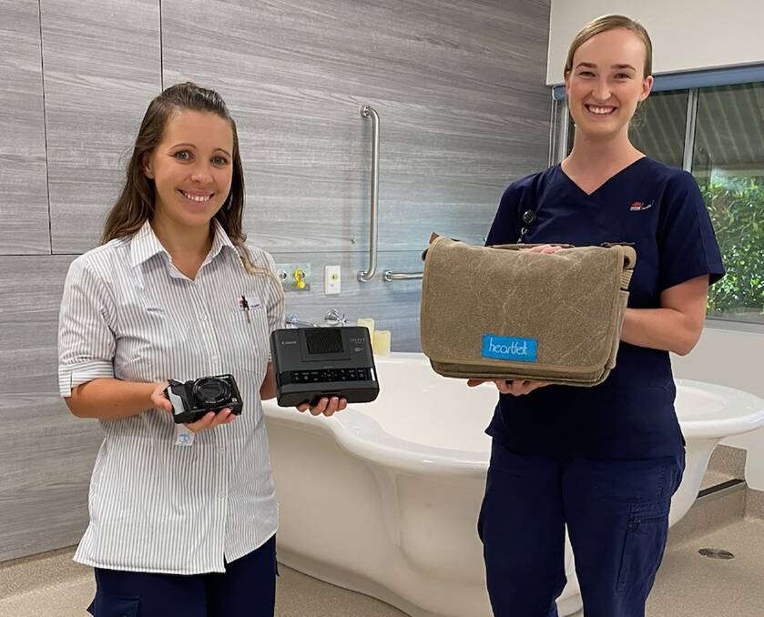 Midwifery Unit Manager Leece Lecciones and new graduate Midwife Meg Ironfield with Heartfelts precious gift to Kempsey District Hospitals Maternity Unit. Photo: Supplied