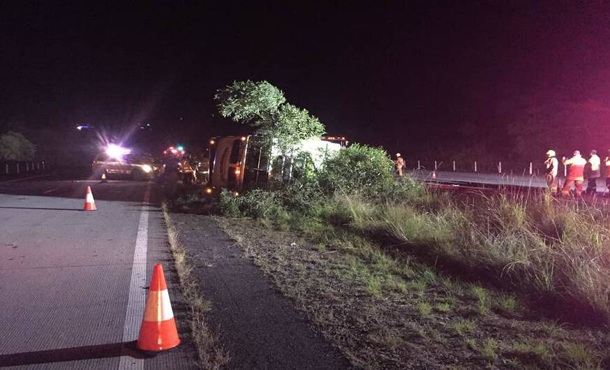 The Pacific Highway south of Kempsey was closed following a two truck accident last night. Photo: Live Traffic NSW