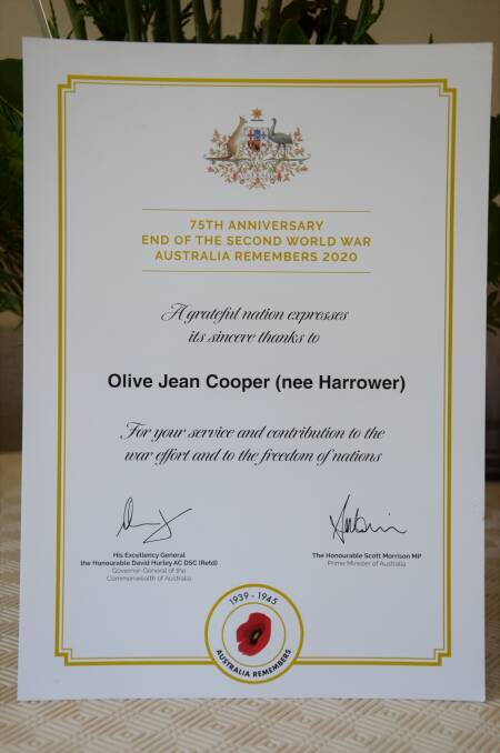 Jean Cooper's Certificate of Commemoration