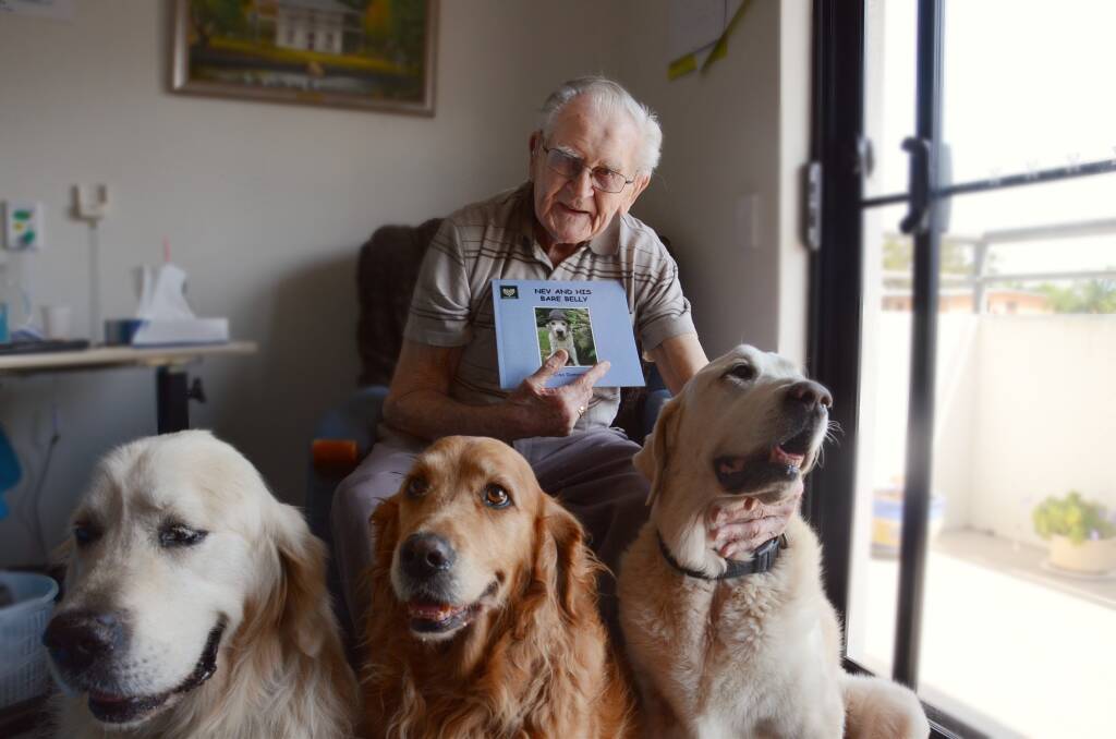 Bob Fryer with furry friends Billy, Sam and Leo. Photo: Ruby Pascoe