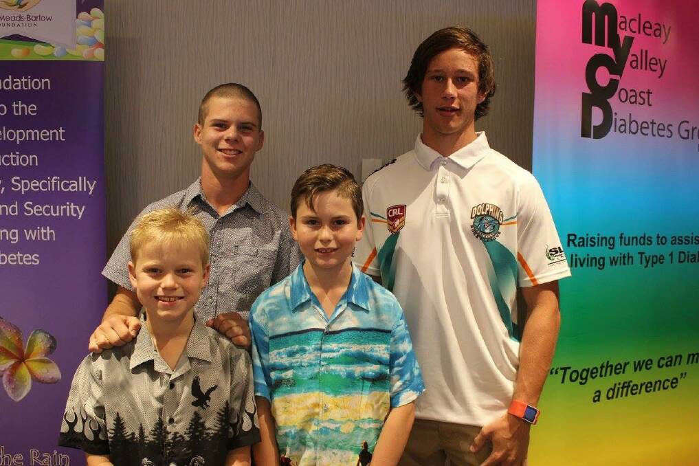 Flynn Welsh, Jack Welsh, Connor Welsh and Kaine Parkinson at last year's Diabetes Dinner. Photo: Supplied
