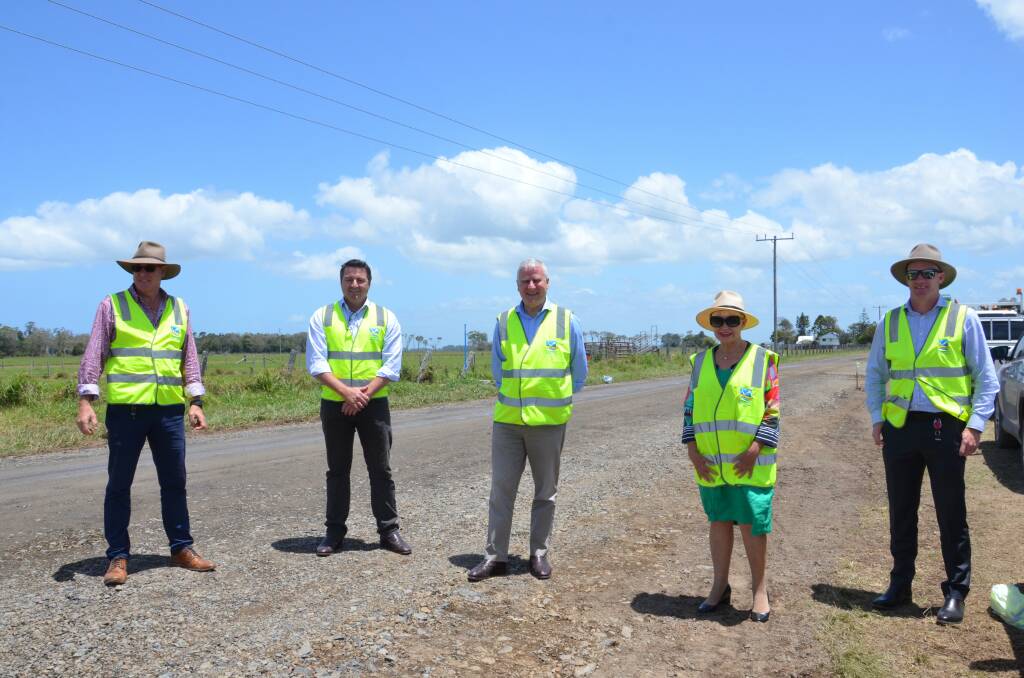Kempsey Shire Council General Manager Craig Milburn, Federal Member for Cowper Pat Conaghan, Deputy Prime Minister Michael McCormack, Mayor Liz Campbell and Kemspey Shire Council Director Operations Robert Fish. Photo: Ruby Pascoe