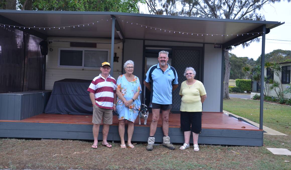 Wayne and Robyn Hudson, Andrew Mealing and Margaret Meier out the front of Andrew's site at Hat Head Holiday Park. Photo: Ruby Pascoe