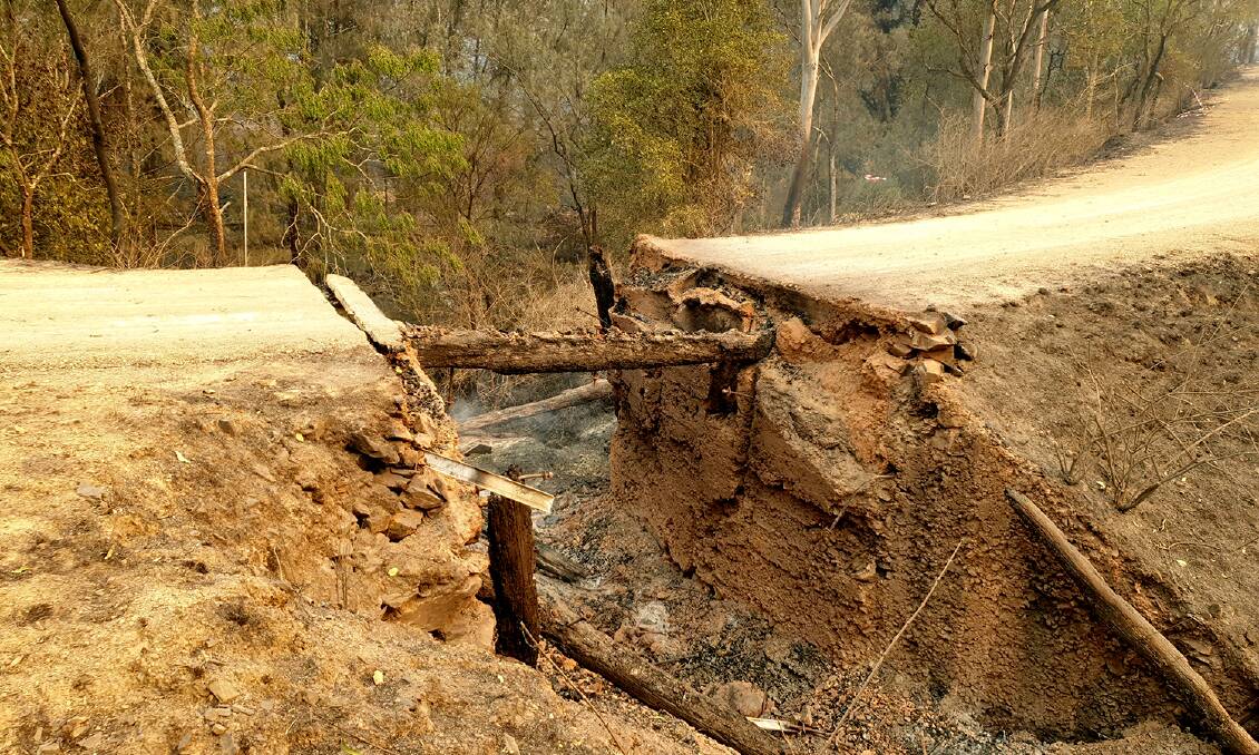 The extent of the fire damage to Butlers Bridge on Warbro Brook Road. Photo: Supplied