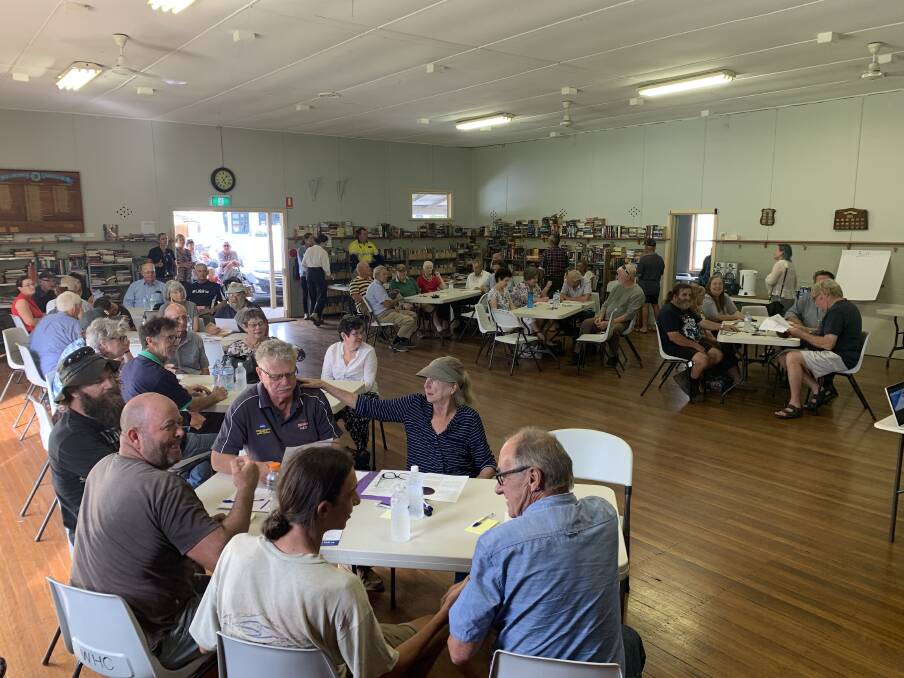 Residents gathered in the Willawarrin Hall to participate in Kempsey Shire Councils Community Recovery Meeting. Photo: Supplied