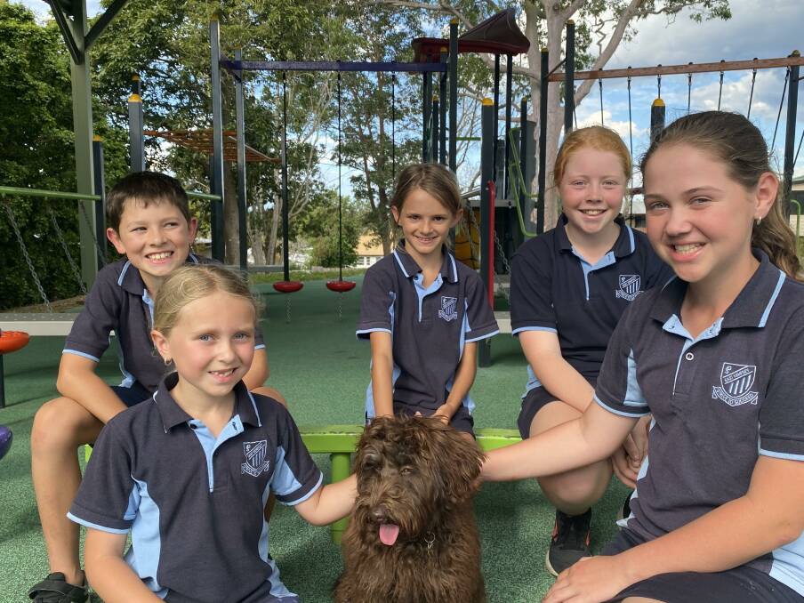 Kempsey East Public School students Charlie, Alyssa, Layke, Pippa and Zara with Molly. Photo: Supplied