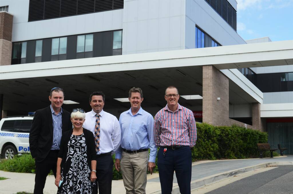 North Coast Primary Health Network Director of Integration Steve Mann, Mayor Liz Campbell, Cowper candidate Pat Conaghan, Member for Cowper Luke Hartsuyker and Kempsey Shire Council Director Corporate Stephen Mitchell. Photo: Ruby Pascoe