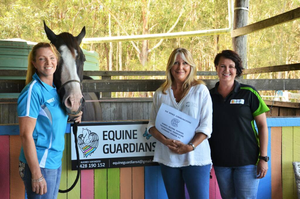 Audrey Haywood from Equine Guardians, Horses Helping Humans founder Sue Spence and Kerri Fitzpatrick from Macleay options Stock Camp Program. Photo: Ruby Pascoe