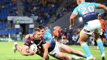 Tom Trbojevic had an unusually quiet night but still scored twice as Manly saw off the Titans. (Jason O'BRIEN/AAP PHOTOS)
