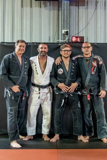 FOUR BLACK BELTS: Dacian and Chris with Bran and Scott