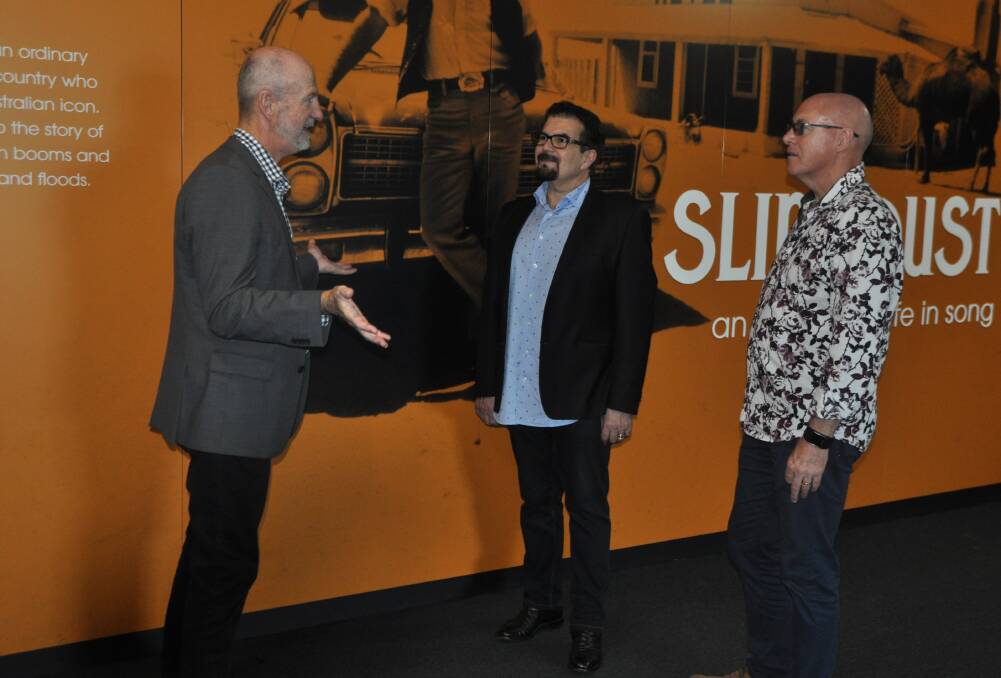 David Kirkpatrick with Slim Dusty Centre CEO Louis Calleja, and Kempsey Shire Council general manager Craig Milburn. Photo: Stephen Katte 