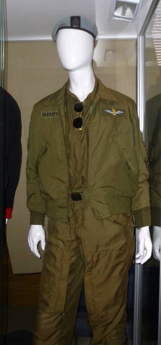 Charlies Nomex flying suit from 1967 at Kempsey Museum. Photo: MRHS