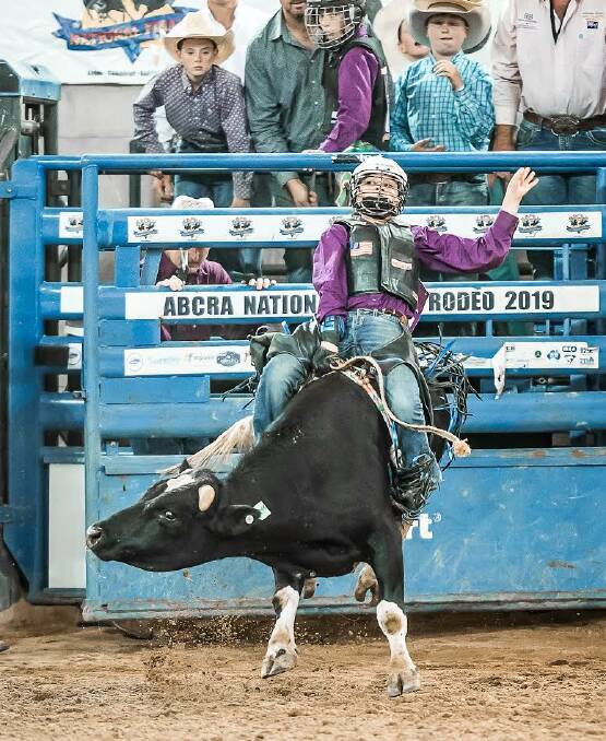 Levi Ward took his last ride as an under 11 on the junior bull 'Milkman' at Tamworth a few weeks ago. Photo: Supplied 