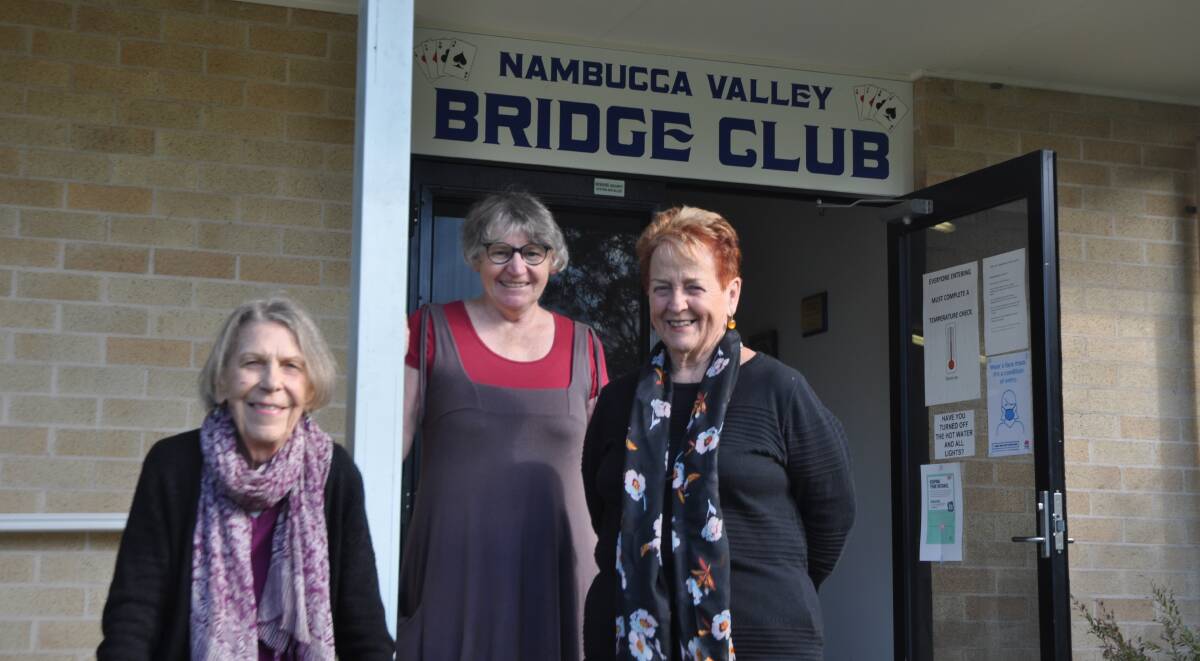 Colleen Robertson, Leonie Harrison and Maureen Cowan at the local bridge club. Photo: Stephen Katte 