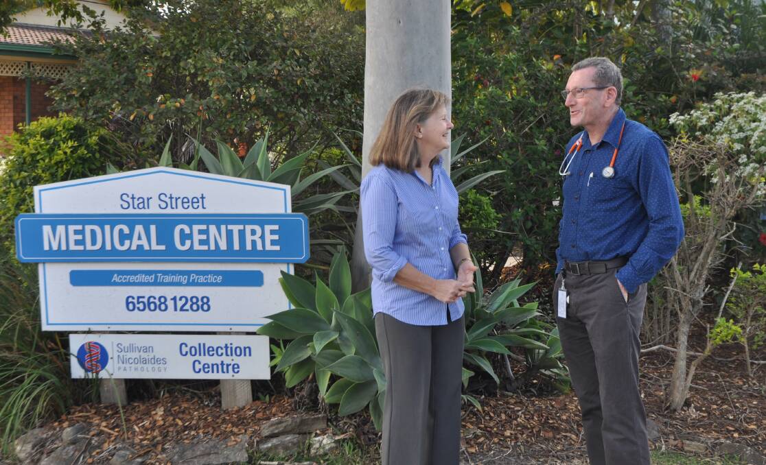 Nambucca Shire mayor Rhonda Hoban and Dr Danny Ryan outside the Star Street medical centre. Photo: Stephen Katte 