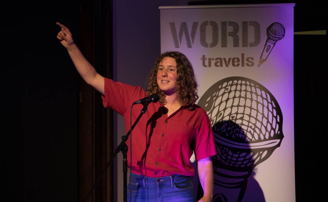 Isi Ferguson won entry to the state and then national Australian Poetry Slam championships after competing in an APS heat at the Bellingen Readers & Writers Festival. Photo: Supplied 