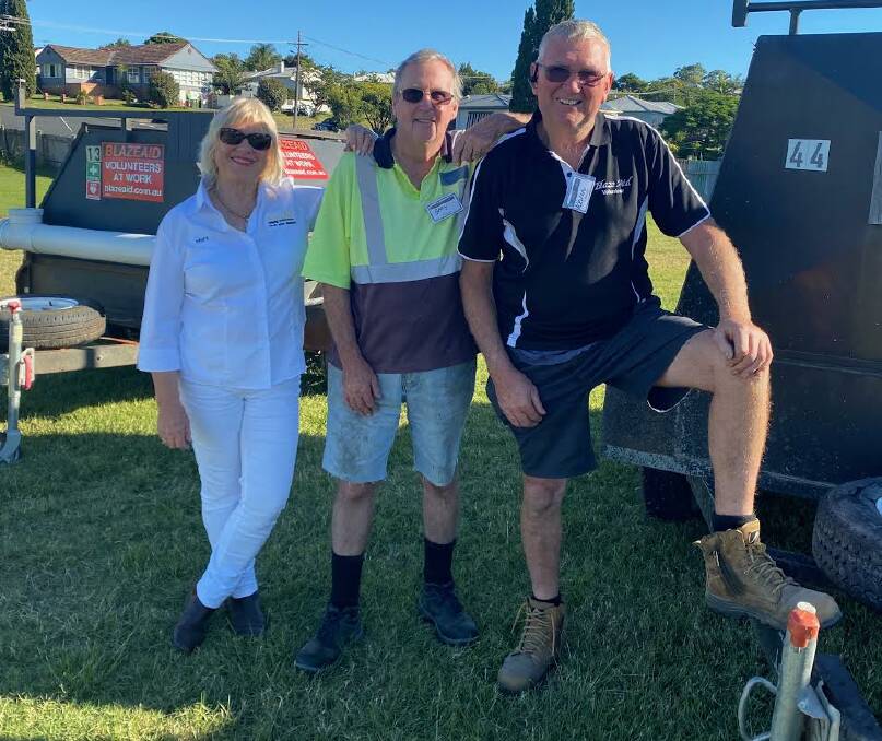 Kempsey Camp Coordinator Mary Howarth, NSW Operations Manager Gary Waterson and BlazeAid Founder and President, Kevin Butler. Photo: Supplied 