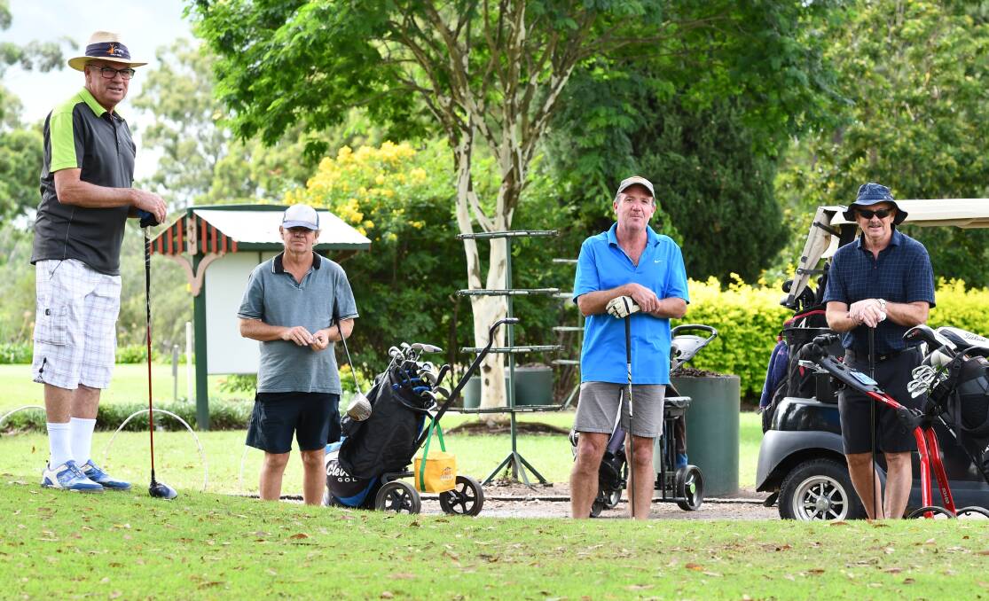 Ray Campbell, David Griffin, Brett Morrison and Peter Townsend all had a round of golf while keeping a safe distance from each other. Photo: Penny Tamblyn