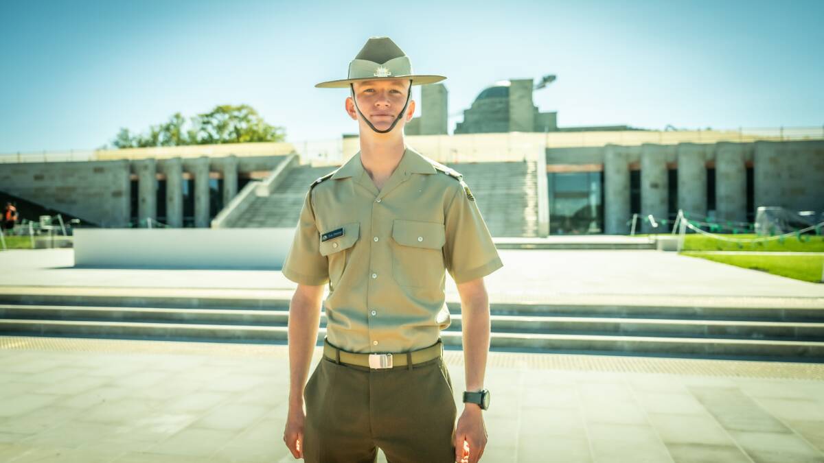 Officer Cadet Tom Delaney on the parade ground where he will march on Thursday. Picture by Karleen Minney.