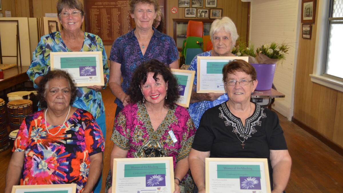 LEADERS: Women of the Macleay (from left, back) Evelyn Jacobs, Di Waterhouse, Carol Riley, Margaret Ridgeway (front left), Karen Hall,
Kay Clarke. Kerry Hall (not pictured) won the Show us Your Art Award