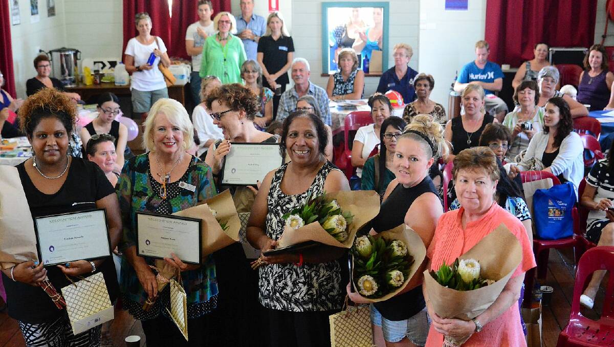 Winners all: Teminya Fernando (left), Margaret Breust, Ruth Edwards (who accepted the award on behalf of Paula Pelling), Madeline Donovan, Laura Brown and Jenny Sproule were the winners of the 2015 Women of the Macleay Awards.
The awards were presented at the Macleay Valley celebration of International Women’s Day held at the Oddfellows Hall yesterday.