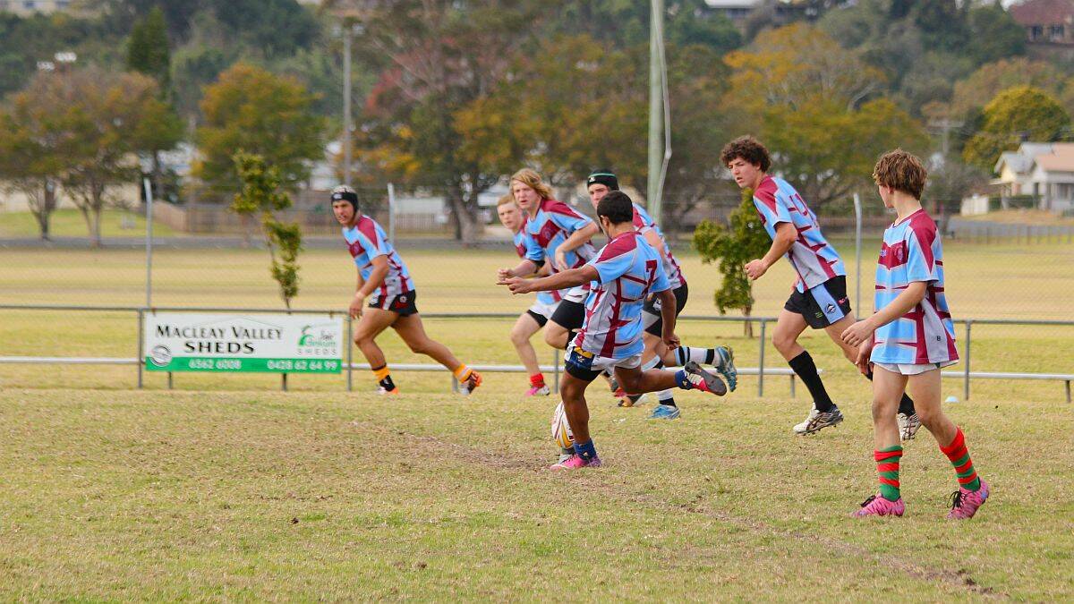 Star player: man of the match Jarryd Ritchie kicks off during Melville High School opens team North Coast final defeat of Newman College, Port Macquarie, last week. Photo supplied.