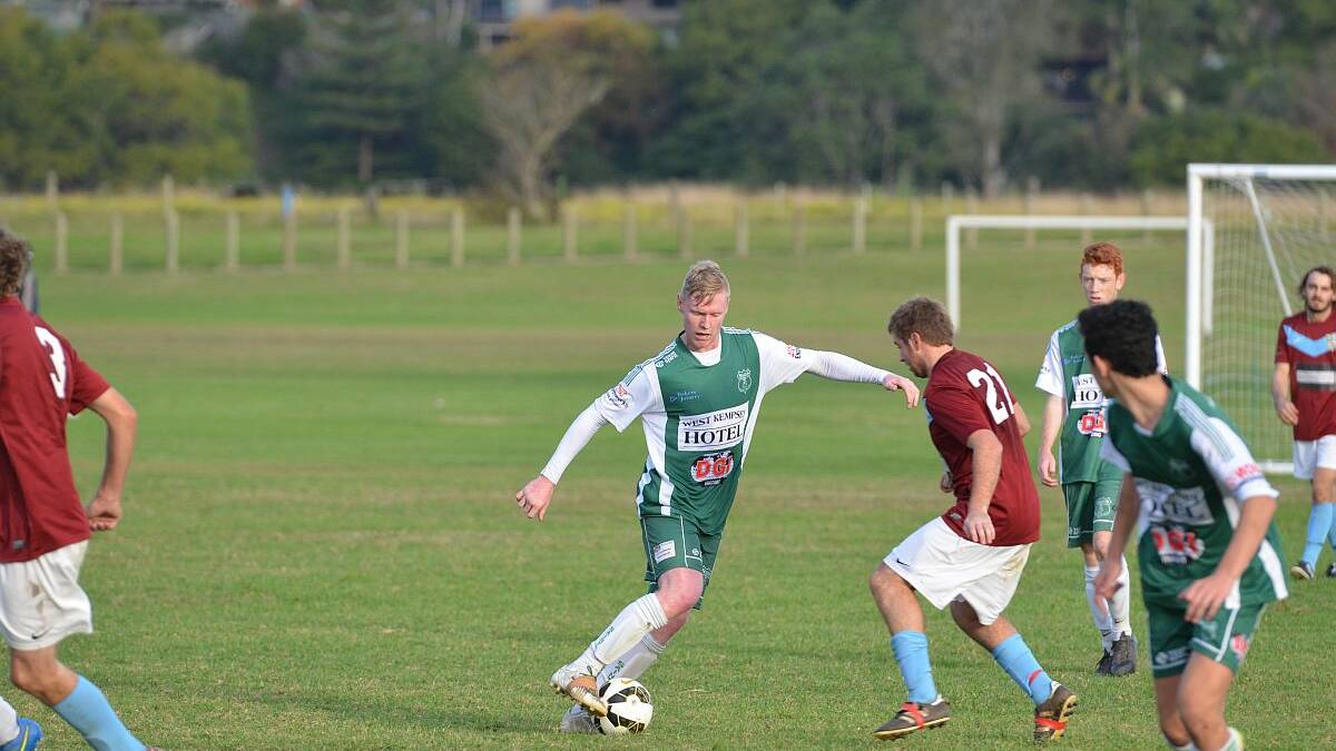 Convincing victory: Kempsey Saints player Troy Ward in action for his side during their match against Port FC at Eden st on Saturday. The Saints would go on to win the match 7-0. Photo: Penny Tamblyn 