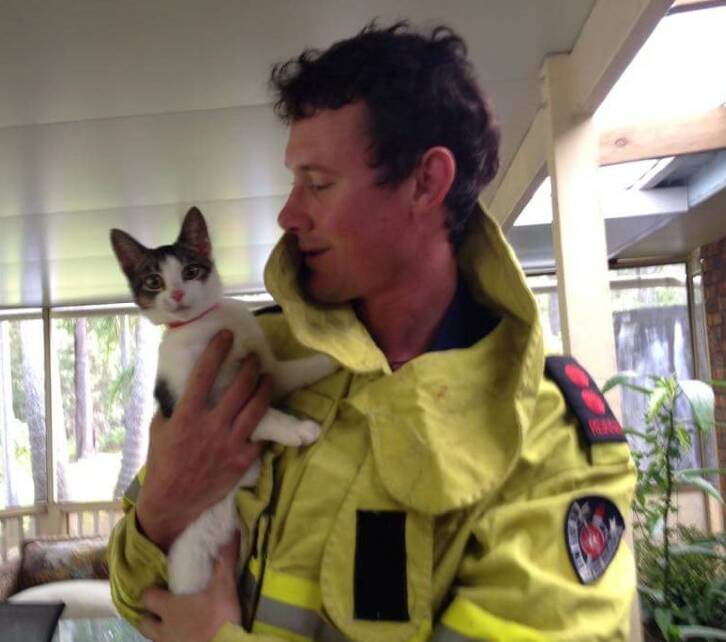 AS GOOD AS SANTA CLAWS: Captain Robert Couchman with the
rescued cat. 