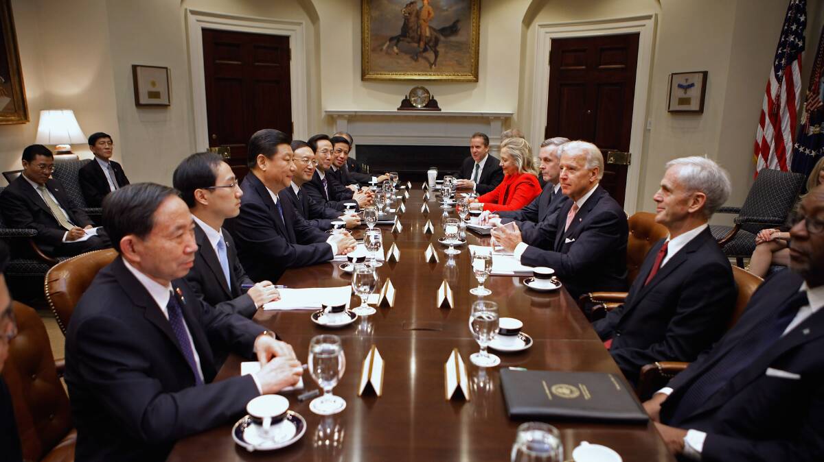 A delegation from China, including then vice-president Xi Jinping, meets with US officials, including then vice-president Joe Biden, at the White house in 2012. Picture: Getty Images