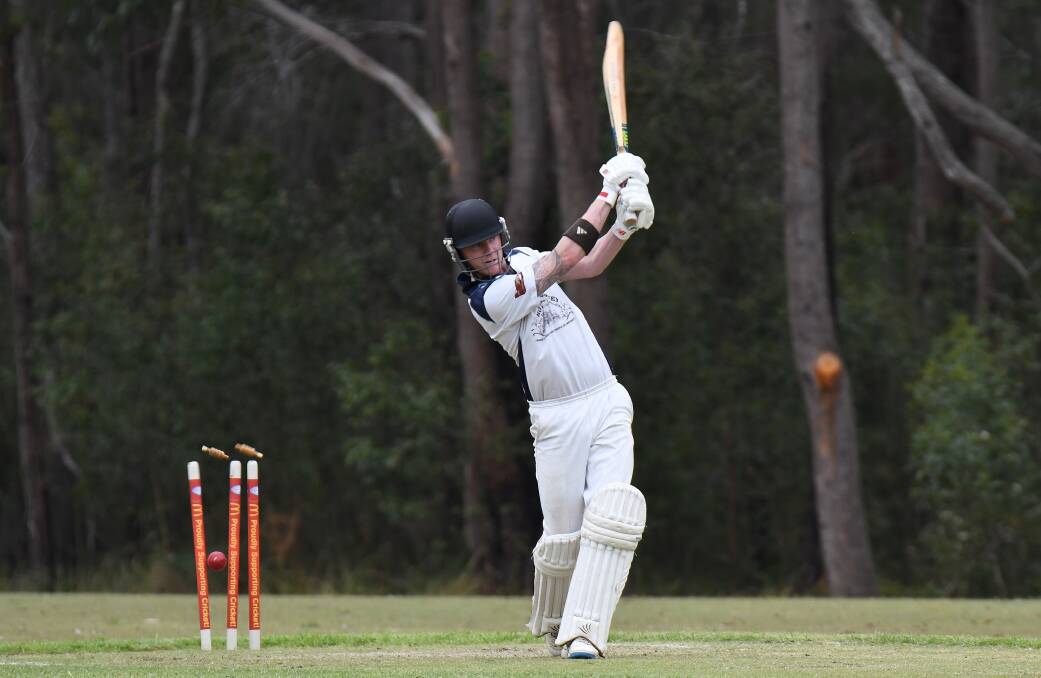 Dismissed: Nulla batsman Troy Ward is sent from the field after being clean bowled by a Frederickton bowler on Saturday. Photo: Penny Tamblyn.