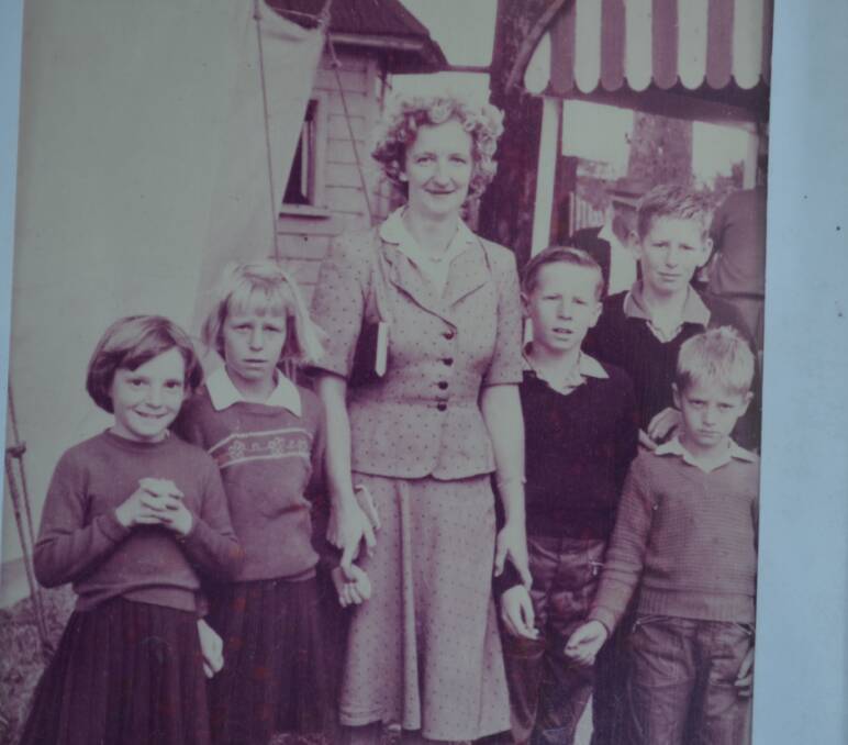 Valerie with her five children at Crescent Head