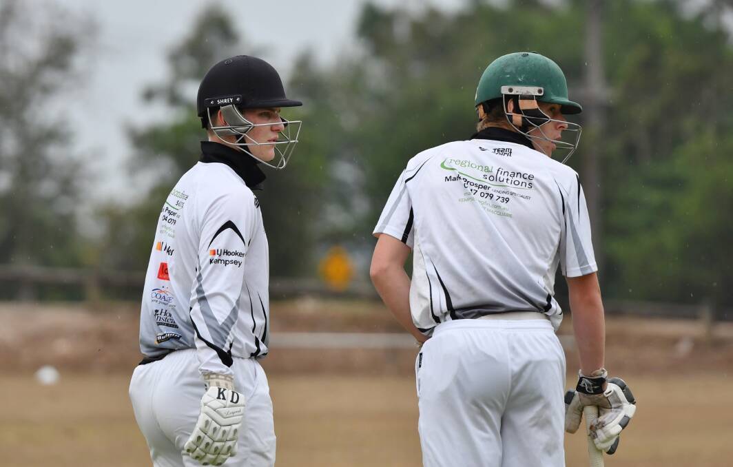 Mitch Korn and Lachlan Dowling at the crease for the Rovers Premier League side. Photo: Penny Tamblyn