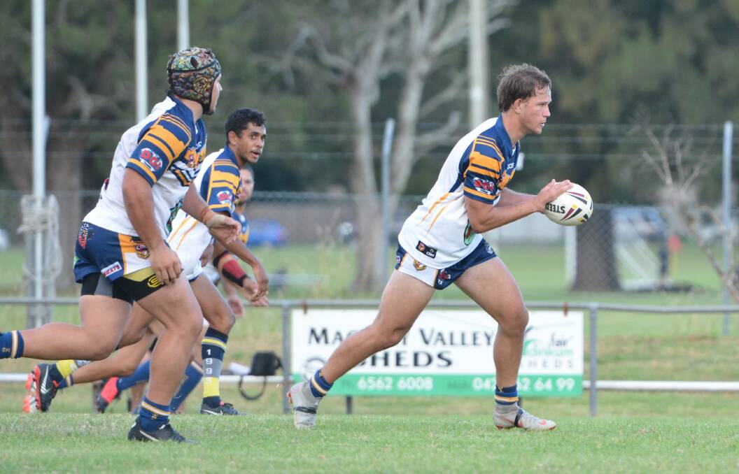 Goal fulfilled: Kaine Parkinson made his debut for the Macleay Valley Mustangs in their 44-26 victory over the Port Macquarie Sharks on Saturday. Photo: Penny Tamblyn