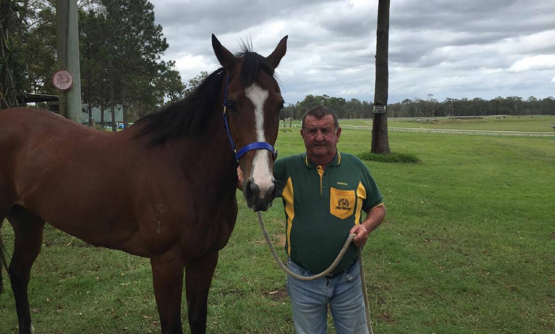 One time: Kempsey horse trainer Barry Ratcliff with his mare Pomme Petite, who will race in Friday's Kempsey Cup. Photo: Callum McGregor.