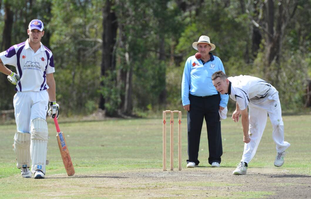 Put your back into it: Rovers' Harry Nemme throws everything into it as he bowls down the pitch. Photo: Penny Tamblyn.