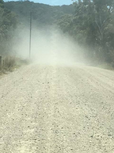 Dust on Point Plomer Rd after a car has past. Photo: Supplied.