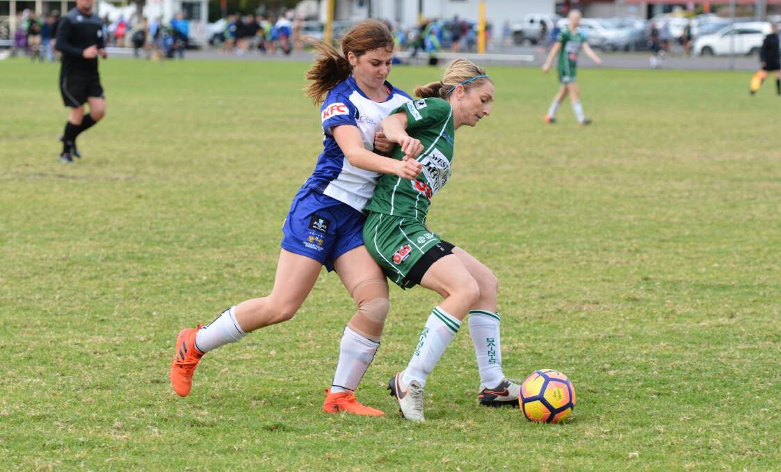 Tight encounter: Kempsey Saints Green earned the victory against Kempsey Saints White on Saturday. Photo: Penny Tamblyn.