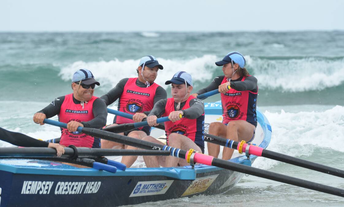The Kempsey-Crescent Head Surf Boat crew competing during the North Coast Surf Boat Series last year. 