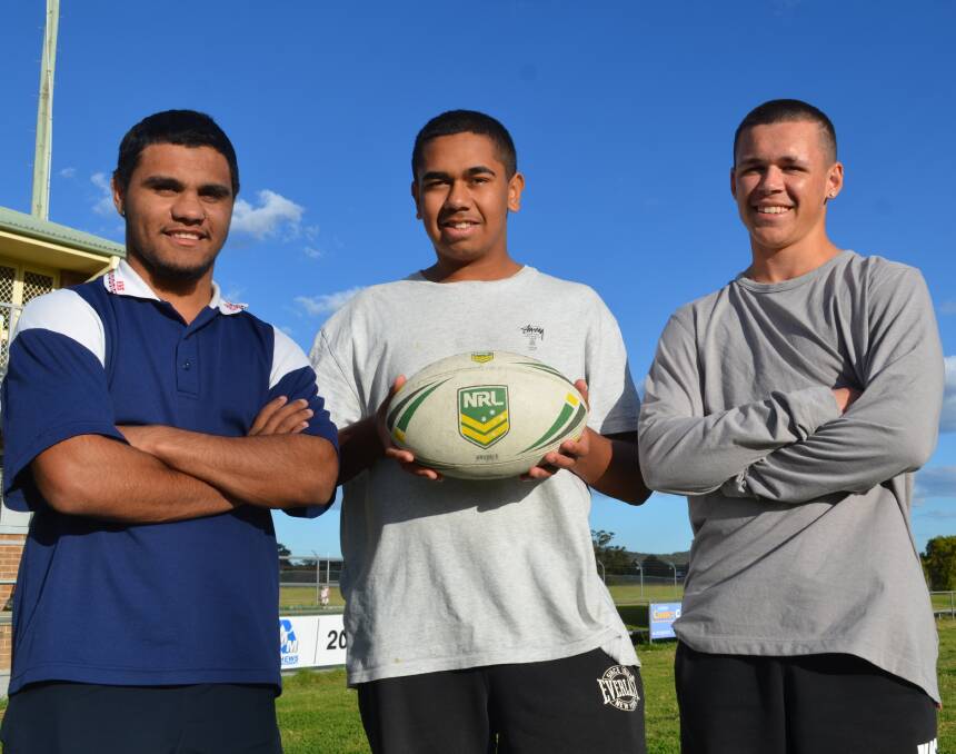 Representatives: Ivan Madden, Selwyn Smith and Ethan Thompson are bound for Tonga after earning selection into the 2018 NSW Under-16/17 Indigenous Rugby League team. Photo: Callum McGregor.