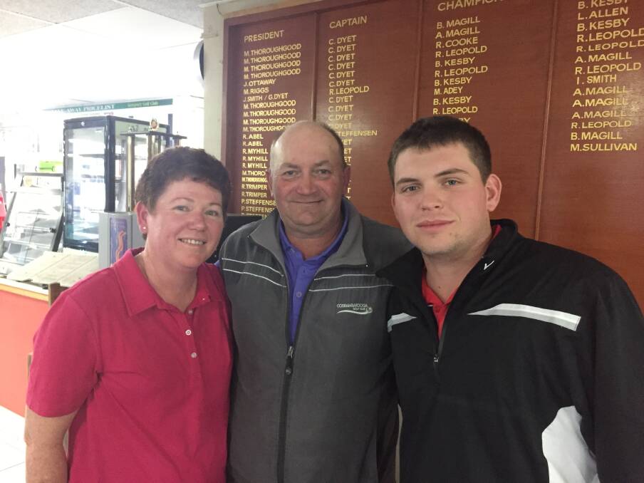 Deniece Dyet, Robert Baker A Grade Winner and Bradley Dyet on Saturday at the Dyet Family Memorial Golf Day At Kempsey. Photo: Supplied
