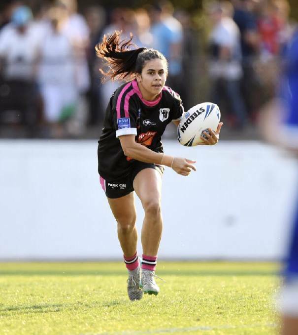 Kempsey's Nakia Davis-Welsh carries the ball forward for the Redfern All Blacks in 2017. Photo: Supplied.