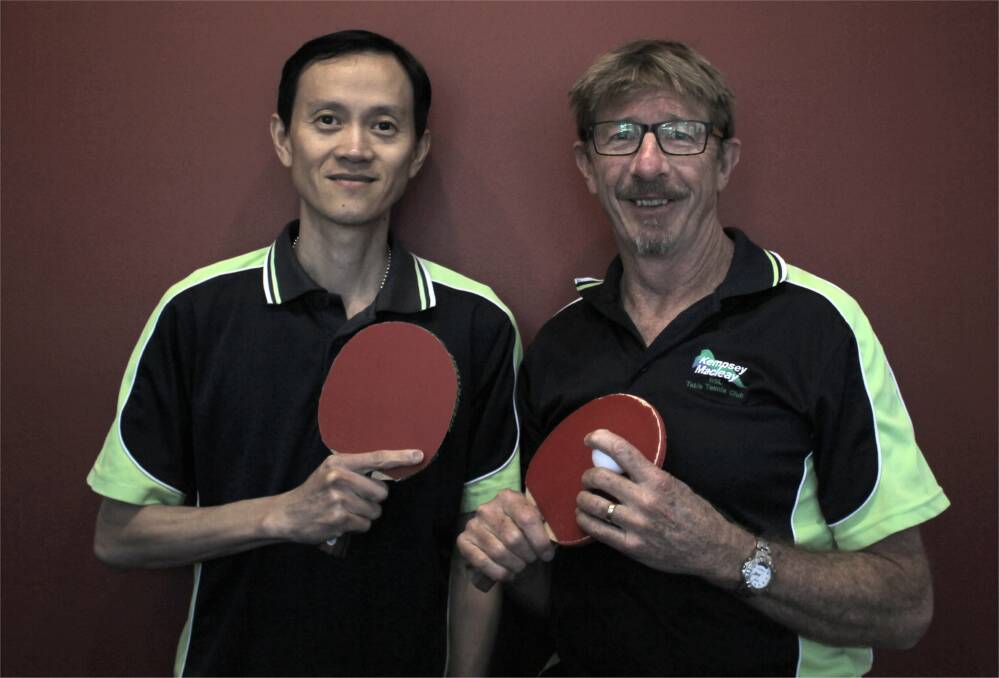 Victory: The Kempsey Macleay RSL Table Tennis Club A-grade champion Adi Vinaikosol (left) and Graeme Carrad (right). Photo: Supplied.