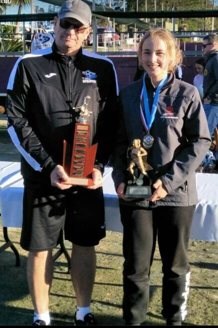 Acknowledgement: Larry Bugden with Maddison Kerr, who received the Football Mid North Coast Club Person of the Year award. Photo: Supplied.