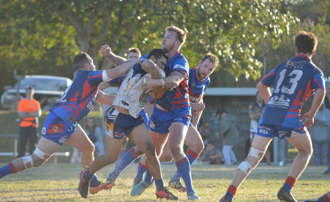 Richie Roberts charges into the Wauchope Blues defence. Photo: Callum McGregor