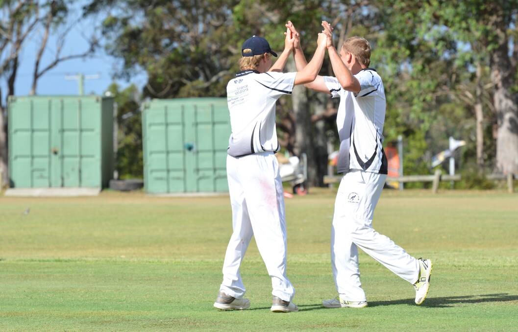 Rovers players celebrate a wicket against Nulla last month.