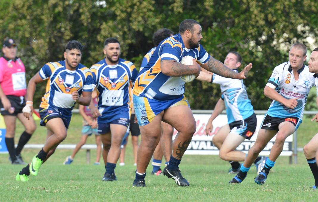 Charge: The Macleay Valley Mustangs suffered a narrow loss to start the Group Three Rugby League season. Photo: Penny Tamblyn.